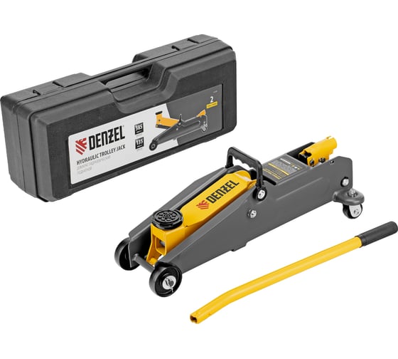 Домкрат гидравлический подкатной Denzel 2 т, 135-385 мм, в пластиковом кейсе 51231 1