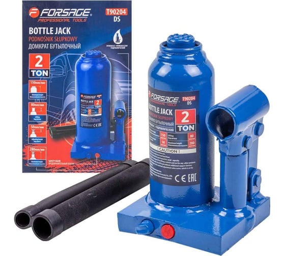 Бутылочный домкрат Forsage 2 т, с клапаном, h min-148 мм, h max-278 мм F-T90204(DS)(51442)  F-T90204 DS(51442)