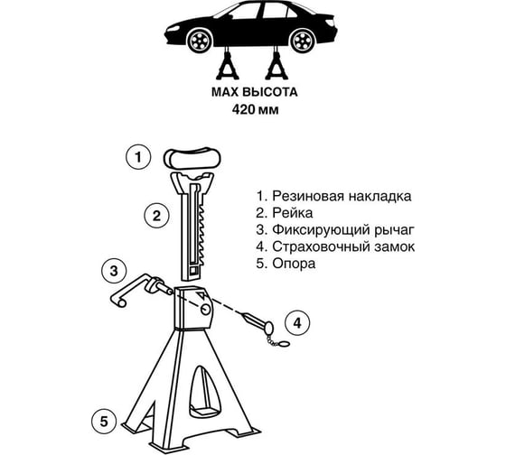 Страховочная подставка AVS 2 т, 270-420 мм, 2 шт с дополнительным фиксатором AS-02 A85113S
