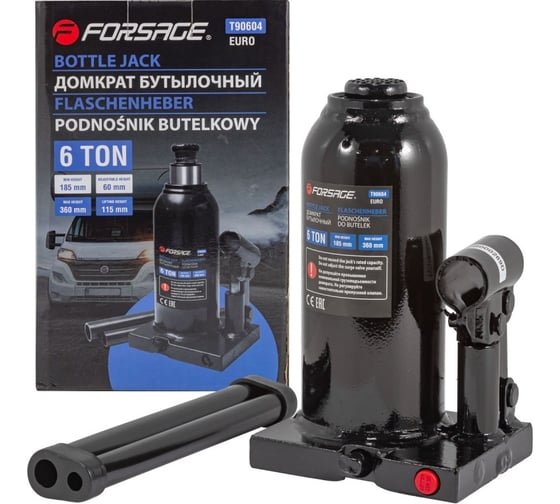 Бутылочный домкрат с клапаном Forsage 6т (h min 185мм, h max 360мм) F-T90604Euro(9605) 1