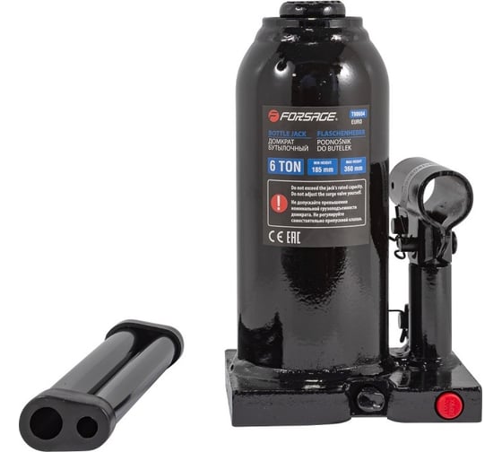 Бутылочный домкрат с клапаном Forsage 6т (h min 185мм, h max 360мм) F-T90604Euro(9605)