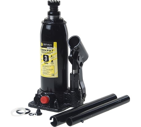 Гидравлический домкрат бутылочный с клапаном 3т, ремкомплект в кейсе Эврика ER-80031S 839179