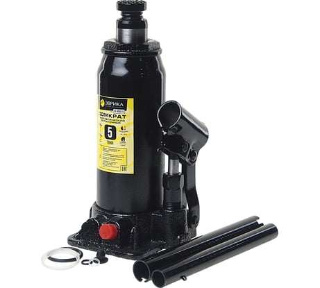 Гидравлический домкрат бутылочный с клапаном 5т, ремкомплект в кейсе Эврика ER-80051S 839186