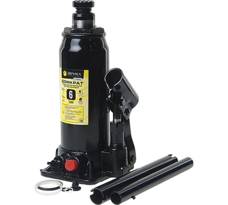 Гидравлический домкрат бутылочный с клапаном 6т, ремкомплект в кейсе Эврика ER-80062S 839188