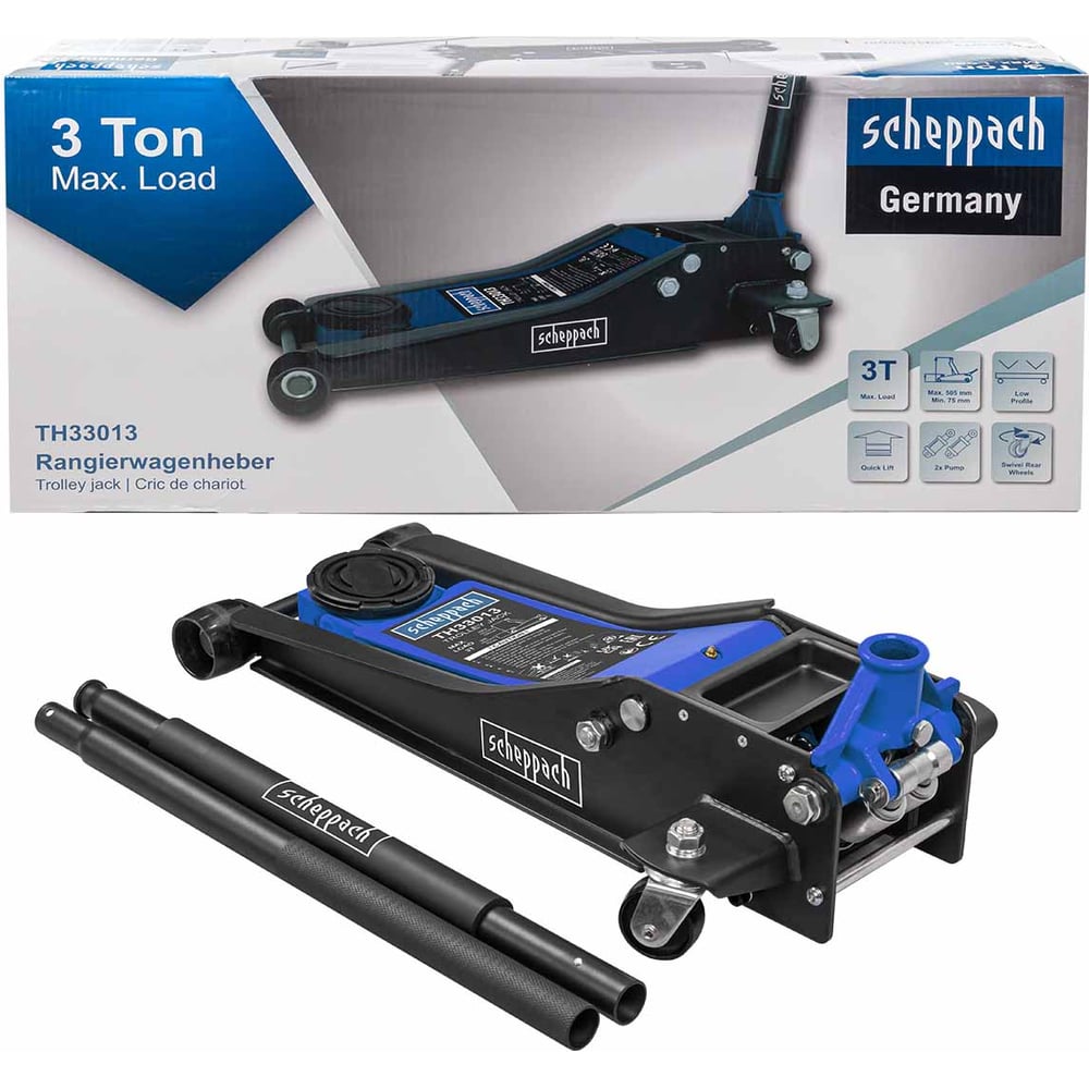 ДомкратподкатнойгидравлическийScheppach3тhmin75мм.hmax505ммSch-TH33013(58721)