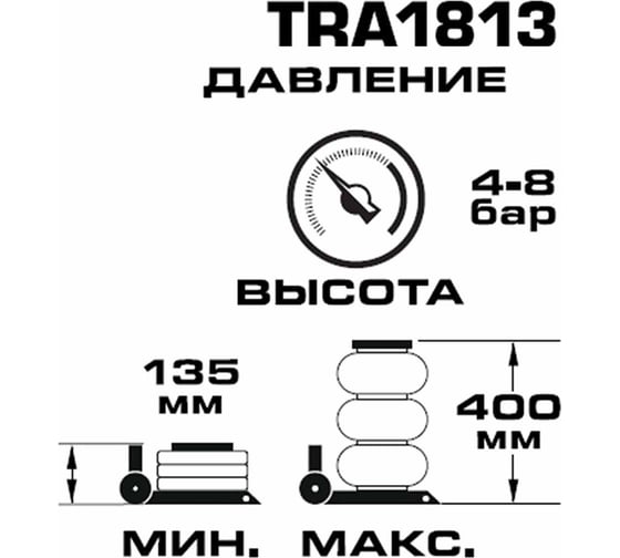 Домкрат подкатной пневматический Rockforce 5т RF-TRA1813(59734)