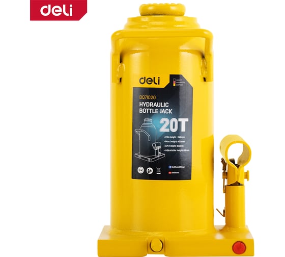 Домкрат бутылочный гидравлический 20т DQ71020 (высота подъема 240-460мм) DELI 130447
