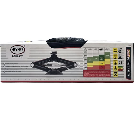 Набор домкрат РОМБ + ключ с трещотком Heyner h 104-385 мм, 1,5 т 347160