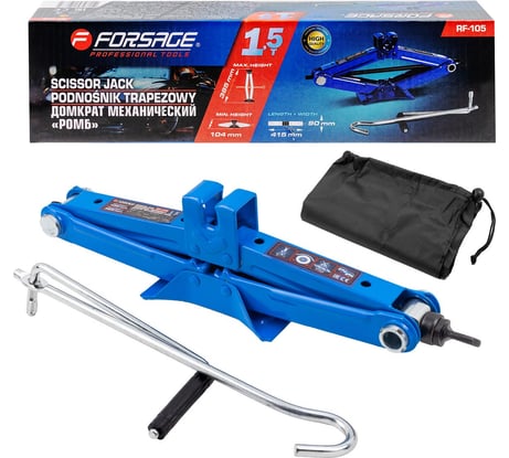 Домкрат механический Forsage ромб 1.5т (h min 104мм, h max 385мм, L-415мм) F-RF-105(59253)