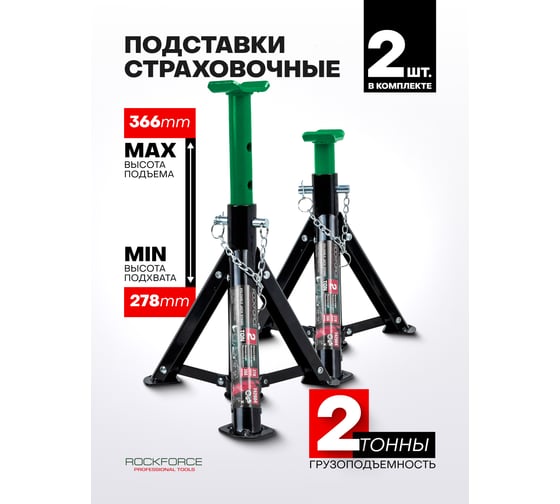Подставка ремонтная складная Rockforce 2 т, h min 278 мм, h max 366 мм, комплект 2 шт. RF-T42004 BIG(47263)