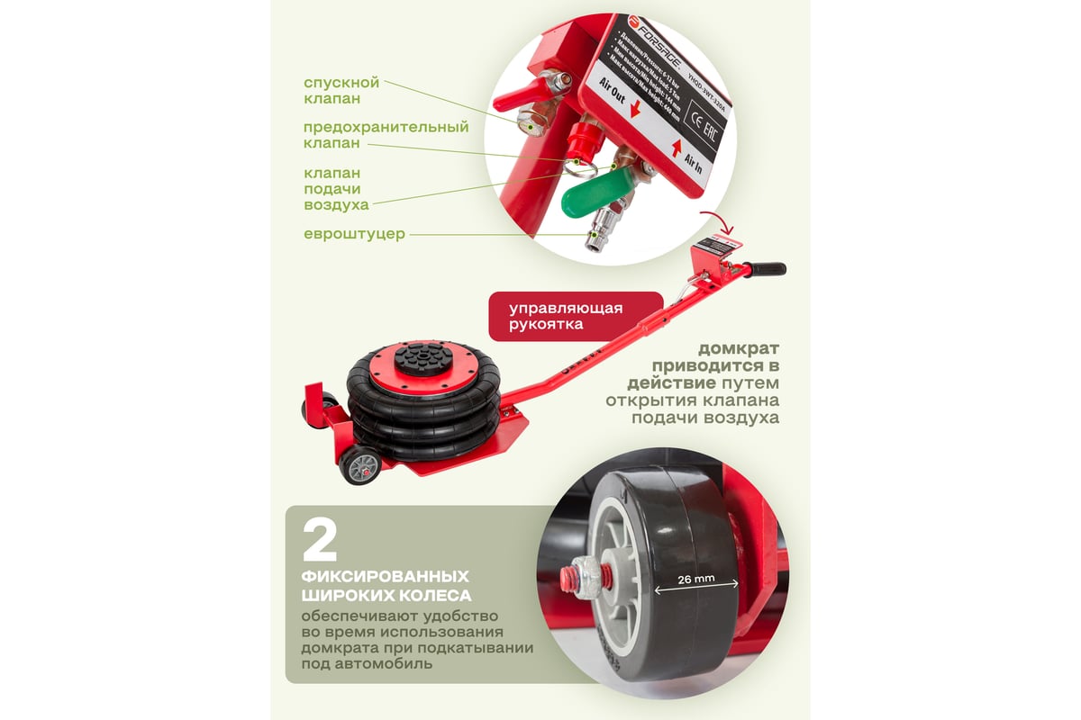 Домкрат подкатной пневматический Forsage 5т F-YHQD-3WT-320A(48280) - купить  для автосервиса и гаража по низкой цене: технические характеристики,  описания и отзывы.