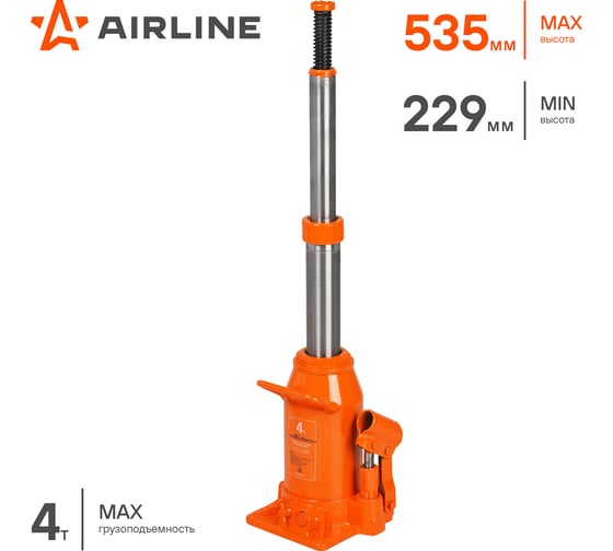 Телескопический домкрат Airline 4 т, в сумке, MIN - 229 мм, MAX - 535 мм AJ-TB-04
