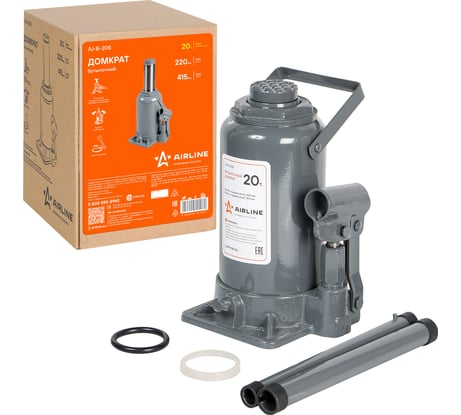 Бутылочный домкрат Airline S 20 т, MIN - 220 мм, MAX - 415 мм AJ-B-20S