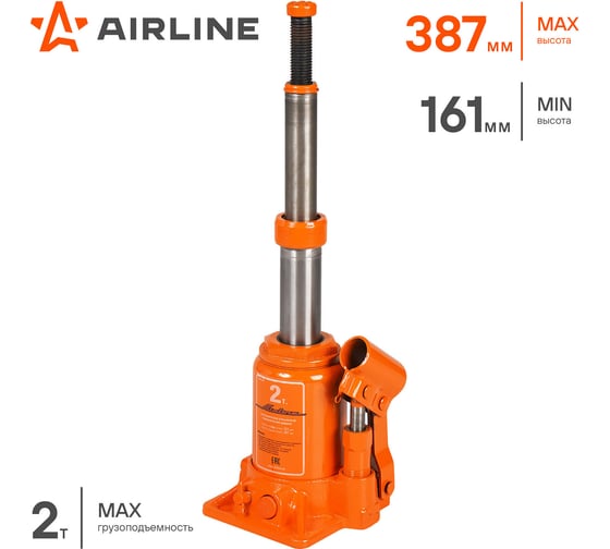 Телескопический домкрат Airline 2 т, в сумке, MIN - 161 мм, MAX - 387 мм AJ-TB-02