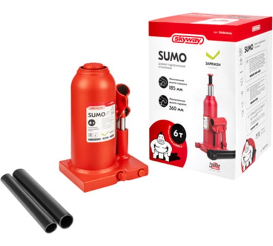 Домкрат гидравлический бутылочный SKYWAY SUMO 6т h 185-360мм S01804046