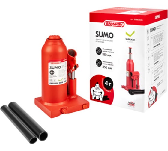 Домкрат гидравлический бутылочный SKYWAY SUMO 4т h 180-350мм S01804045