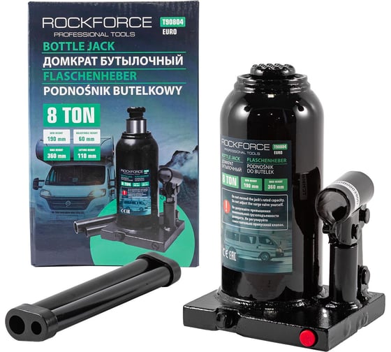 Домкрат бутылочный Rockforce 8т с клапаном (высота подхвата - 190мм, высота подъема - 360мм, ход штока - 110мм) RF-T90804/Euro/(15116) 1