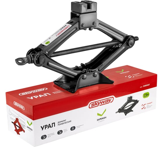 Домкрат механический ромбический SKYWAY 1,5т h 105-340мм УРАЛ с резиновой опорной частью, в чехле S01801027 1