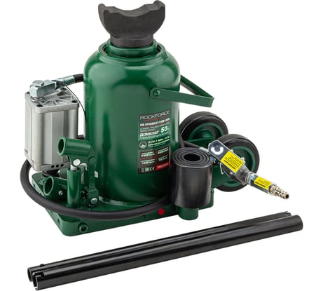 Домкрат бутылочный пневмогидравлический грузоподъёмностью 50 т Rockforce RF-TRQ50002 64407