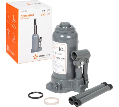 Бутылочный домкрат Airline 10 т S, MIN - 195 мм, MAX - 380 мм AJ-B-10S