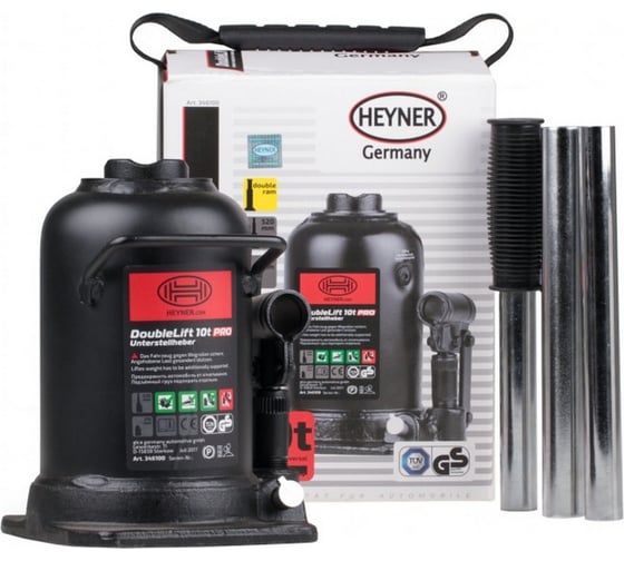Бутылочный домкрат Heyner 2-х ступ. h 210-442 мм, низкопрофильный 10 т 346100