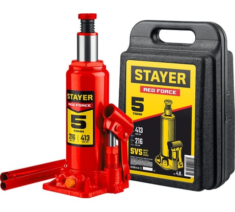Бутылочный гидравлический домкрат STAYER Red Force в кейсе 5 т 43160-5-K_z01