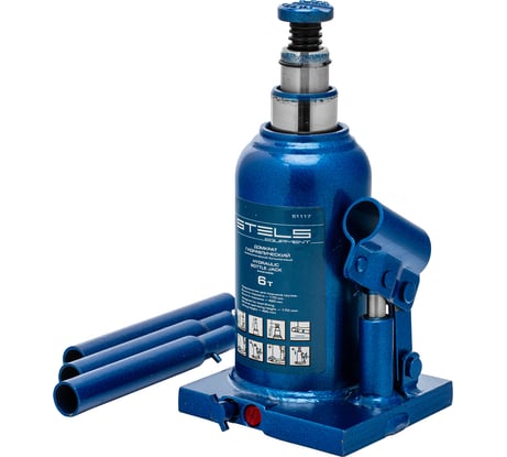Телескопический гидравлический бутылочный домкрат STELS 6 т, h подъема 170–420 мм 51117