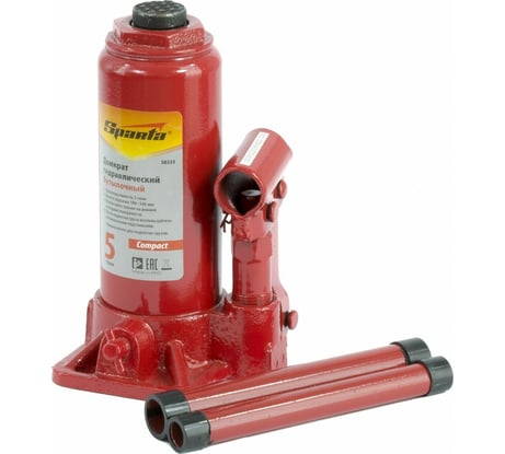 Домкрат гидравлический бутылочный SPARTA 5 т, h подъема 180-340 мм Compact 50333