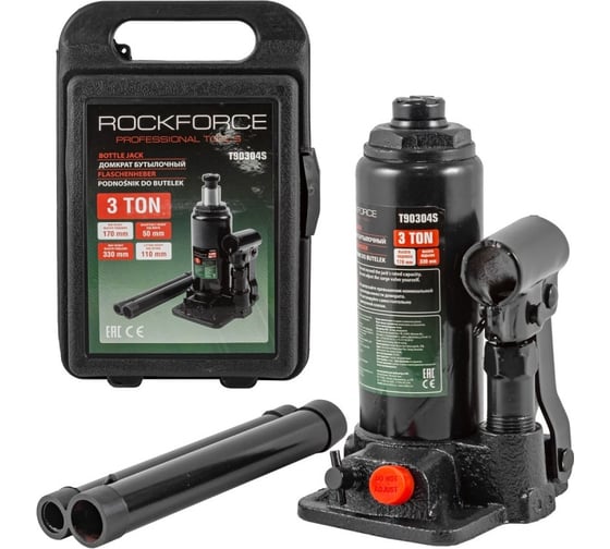 Гидравлический бутылочный домкрат ROCKFORCE с клапаном, 3 т, в кейсе RF-T90304S(DS)