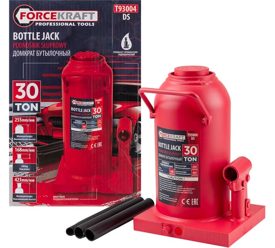 Домкрат бутылочный Forcekraft 30т с клапаном h min-255мм, h max-423мм FK-T93004 DS(26585)