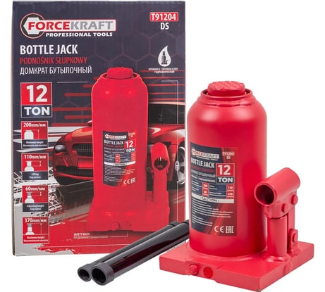 Бутылочный домкрат Forcekraft 12т с клапаном h min-217мм, h max-407мм FK-T91204 DS(26580)