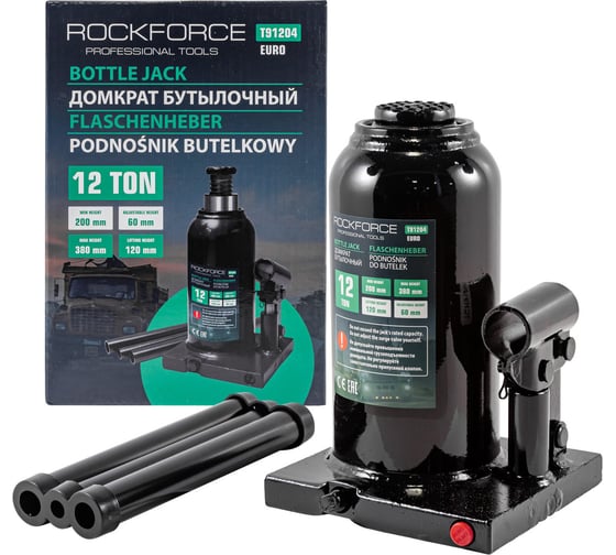 Гидравлический бутылочный домкрат с клапаном 12т Rockforce RF-T91204EURO
