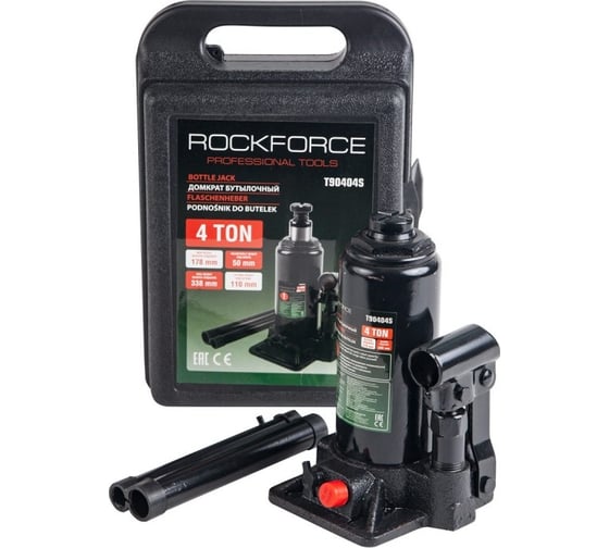 Гидравлический бутылочный домкрат ROCKFORCE с клапаном, 4 т, в кейсе RF-T90404SEURO