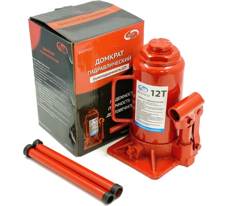 Гидравлический бутылочный домкрат 12 т в коробке /красный/ AUTOVIRAZH AV-074212