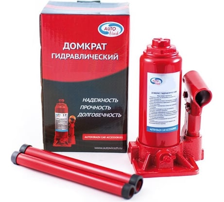 Гидравлический бутылочный домкрат 6 т в коробке 2-х оковый /красный/ AUTOVIRAZH AV-073406