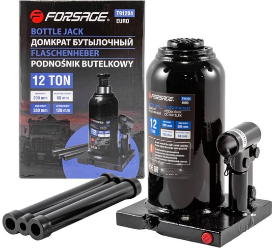 Бутылочный домкрат 12т с клапаном h min 210мм, h max 395мм Forsage F-T91204(9609)