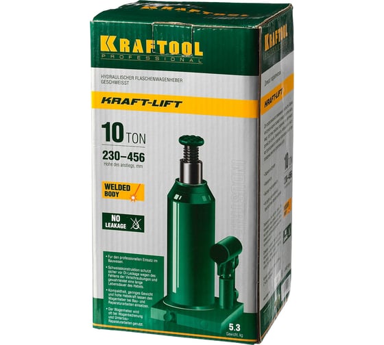 Гидравлический бутылочный домкрат 10т, 230-456мм, KRAFTOOL Kraft-Lift 43462-10_z01