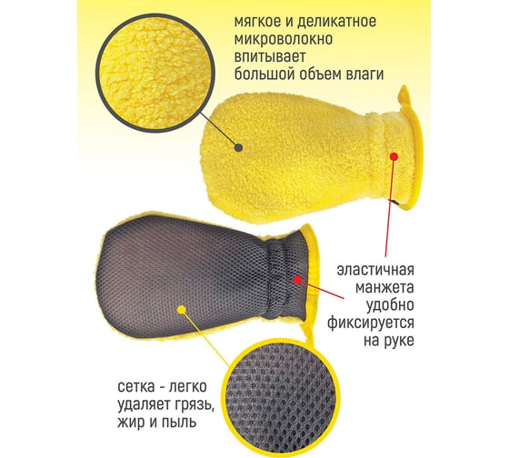 Рукавица для ухода за автомобилем Mr. Wash микрофибра+сетка 48/12 71533