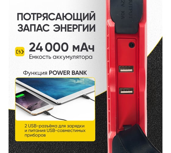 Пусковое устройство iCarTool 12В, 24 000 мАч, 500/1000А IC-JSL24