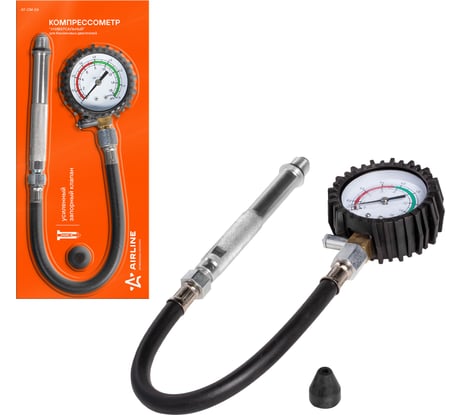Универсальный бензиновый компрессометр Airline манометр в резиновом чехле, блистер AT-CM-06