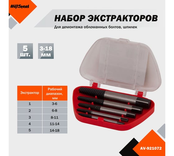 Набор экстракторов 5 предметов 3-18мм AV Steel AV-921072