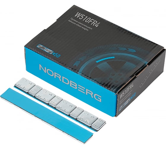 Самоклеящиеся грузики NORDBERG 4x5 г+4x10 г, Fe, закругленные, L=14 см, 50 лент W510FR4 1