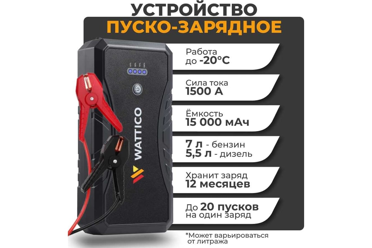 Пусковое зарядное устройство WATTICO для аккумулятора автомобиля Jump  Starter Compact 1500А 00-00000105