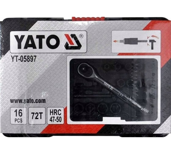 Набор экстракторов для болтов с трещоткой YATO 16 предметов, пластиковый кейс YT-05897