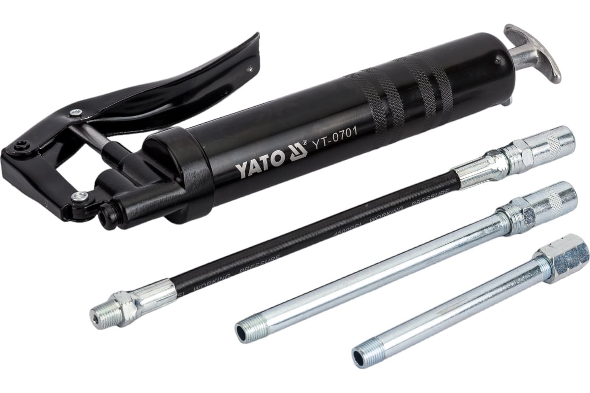 Шприц YATO для консистентной смазки 120мл с жестким и гибким шлангом .