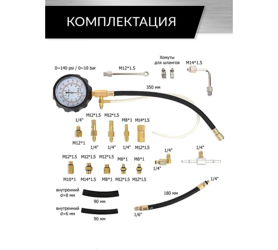 Тестер давления топлива в бензиновых двигателях Car-Tool CT-H004