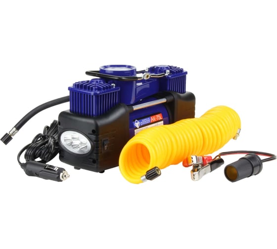Компрессор Nova Bright АК-75L двухпоршневой, до 50 л/мин, 150 PSI, 12В, металлический корпус, в сумке, LED-фонарь 36451