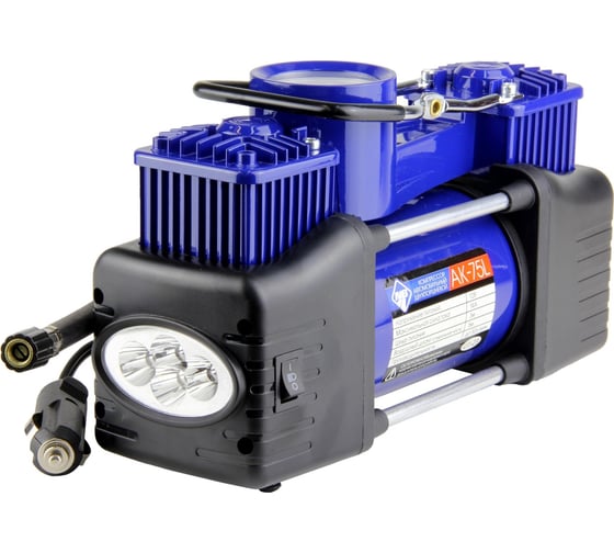 Компрессор Nova Bright АК-75L двухпоршневой, до 50 л/мин, 150 PSI, 12В, металлический корпус, в сумке, LED-фонарь 36451