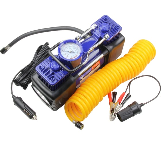 Двухпоршневой компрессор Nova Bright АК-75L до 50 л/мин, 150 PSI, 12В, металлический корпус, пластиковый кейс с инструментами, LED-фонарь 36452