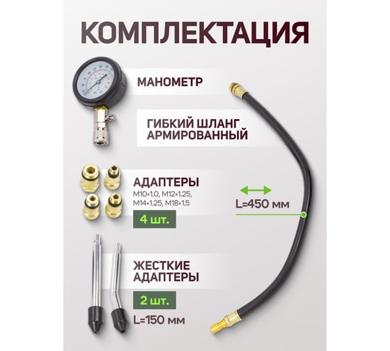 Индикатор компрессии бензинового двигателя Forsland Profi 8пр., в кейсе Forsland-908G1(57806)